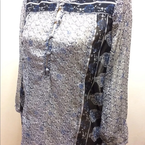 Lucky Brand Women Chiffon Blouse Floral Print Small Blue Gray 3/4 Length Sleeve - Picture 2 of 10